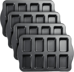 Yinder 4 Pcs Mini Loaf Pan, Carbon Steel with Non-Stick Coating, Rectangular, 17 x 9.45 x 1.18 Inch, Black Gray