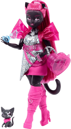 Monster High 12.7&#34; Catty Noir Fashion Doll Pink Hair/Pink Eyes with Pet Cat Amulette and Accessories