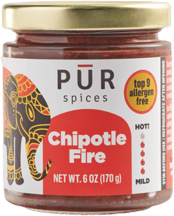 PUR Spices Chipotle Fire Spicy Hot Sauce I Chili Pepper Cooking Paste for Dipping, Chili Seasoning, Taco Sauce, Salsa I Plant Based, Gluten Free, No sugar added, Preservative and Additive Free I 6oz Jar Chipotle Fire 6 Ounce (Pack of 1)