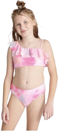 Justice Swim Girls' 2 Piece Ruffle Shoulder Tie Dye Bikini Swimsuit
