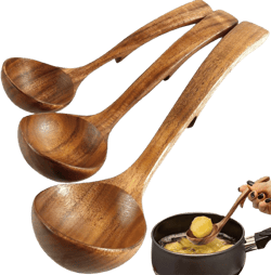 Wooden Soup Ladle Wooden Ladle Wooden Spoons For Cooking 3 Size Acacia Wood Serving Spoons Non-Stick Long Handle Wooden Spoon for Kitchen Utensils Set