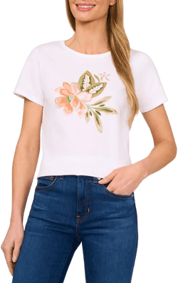 CeCe Women's Floral Graphic Crewneck T-Shirt