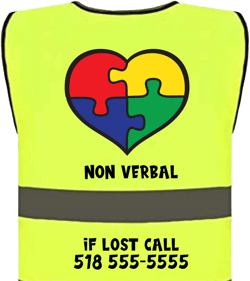 Autism - Non Verbal If Lost Child Safety Vest, add Name, Multiple Design Colors, Reflective High Visibility Yellow Safety - Custom Made