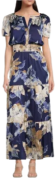 Leslie Fay Split V-Neck Short Sleeve Floral Maxi Dress