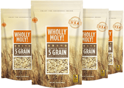 Wholly Moly! 5 Grains Cereal, Multi-Grain Oatmeal of rye, barley, oats, wheat and Khorasan wheat, High Fiber, No Sugar Added, All Natural, Vegan Friendly, Whole Grain Council Certified 17.6 Ounce (Pack of 4)