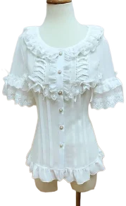 Ruffled Open Collar Short Sleeve Blouse