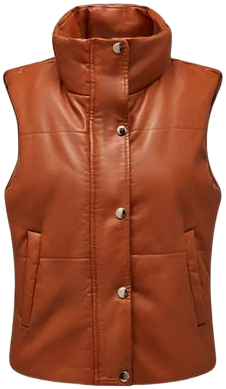 Women's Quilted Leather Sleeveless Puffer Vest with Pockets