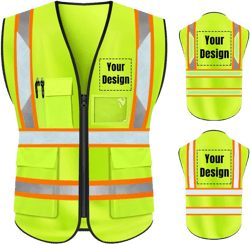 High Visibility Reflective Safety Vest Customize Logo With 5 Pockets Hi Vis Vest Outdoor Protective Workwear Medium Luminous Neon Yellow