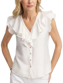 Chico's Women's Crepe Ruffle-Trim Blouse