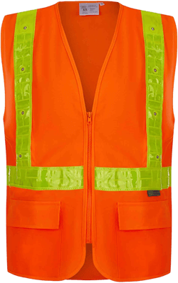 ANSI/ISEA Class 2 Hi-Vis LED Safety Vest 16 Bright LED Lights Yellow PVC Reflective, Zipper, Pockets 4X-Large Orange