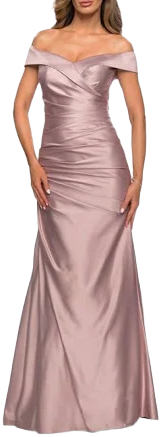 La Femme Women's Off-the-Shoulder Satin Evening Dress with Pleating