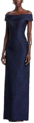 Rickie Freeman Women's For Teri Jon Off-Shoulder Jacquard Column Gown