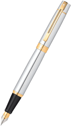 Sheaffer 300 Bright Chrome Fountain Pen With Gold Trims