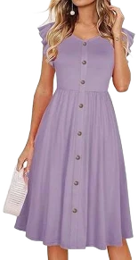 Non Brand Women's Ruffle Sleeves Midi Swing Dress