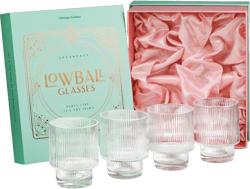 Vintage Art Deco Ribbed Lowball Cocktail Glasses | Set of 4 | 12 oz Crystal Double Old Fashioned Tumblers for Drinking Classic Whiskey, Gin, Vodka Bar Drinks | Round Glassware