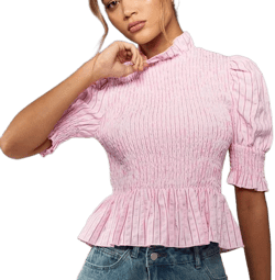 MISSGUIDEDVintage-Inspired Shirred Puff Sleeve Peplum Top
