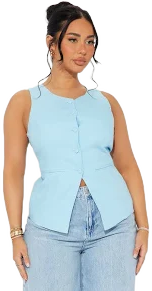 Fashion Nova Camisa Top Sleeveless Linen Vest