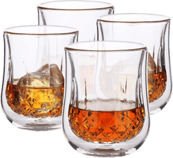 BTaT- Whiskey Glasses, Double Wall Glasses, Set of 4, Bourbon Glasses, Cocktail Glasses, Scotch Glasses, Old Fashioned Glass, Rocks Glass, Crystal Glasses, Vodka Glasses, Drinking Glasses, Gifts, Gins Instar