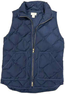 J. Crew Factory Navy Quilted Vest with Gold Zipper