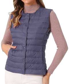 Women's Puffer Vest Sleeveless Lightweight Button Up Quilted Round Neck Jacket Coat, Size: Large, Blue