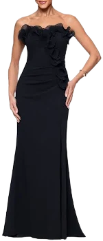 Xscape Women's Strapless Ruffle Detail Scuba Crepe Sheath Gown