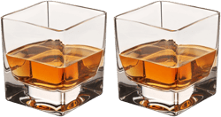 Viski Braque Rocks Short Glass Set - Old Fashioned Glass Square Drinking Glasses, Crystal Cocktail Glasses 10oz Set of 2