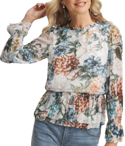 Chico's Women's Rose Print Crinkle Top