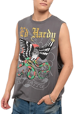 Ed Hardy Mens DBD Eagle Vintage Grey Tank Top