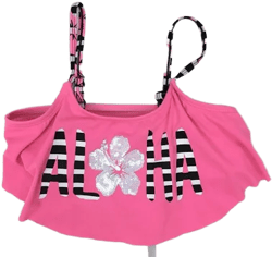Justice Girl Size 12 Pink Swim Top Ruffle “aloha” Bikini Swimsuit
