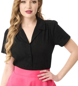 Unique Vintage Women's 1940s Jacquard Notched Collar Blouse