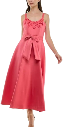 Taylor Women's Floral-Trim Bow-Waist Midi Dress