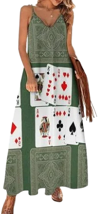 Women's Casino Gambler Poker Pattern Sleeveless Dress