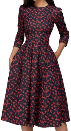 Floral Vintage 3/4 Sleeve Midi Evening Dress