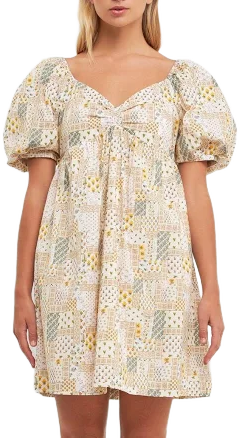 Free the Roses Printed Babydoll Mini Dress