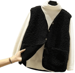 Fartey Women's Plus Size Casual Warm Fuzzy Sherpa Vest with Pockets