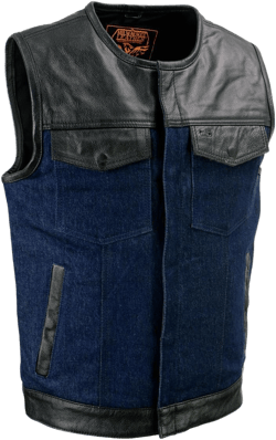 Milwaukee Leather Men's Classic Club Style Premium Denim Motorcycle Biker Vests MDM 4X-Large Mdm3004-blk/Blue