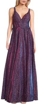 City Vibe Women's Sleeveless Plunge V-Neck Prom Dress