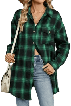 Women's Loose Fit Flannel Button Down Shirt with Pocket