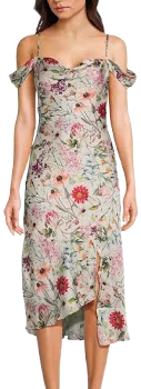 I.N. San Francisco Wildflower Print Off The Shoulder Spaghetti Strap Cowl Neck Midi Slit D Womens Juniors