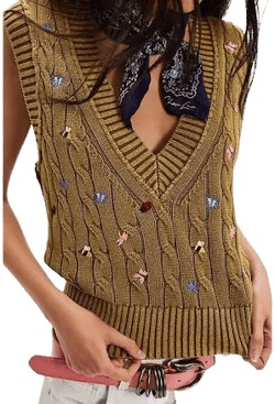 Free People Plumeria Floral Cable Knit Vest