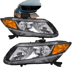 Honda Civic Sedan 2012-2015 / Honda Civic Coupe 2012-2013 Factory Style Headlights Black Housing Clear Len Amber Reflector