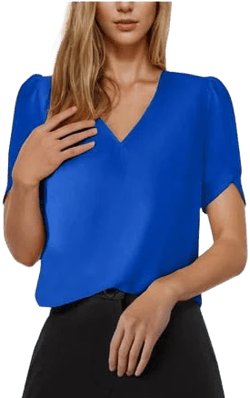Women's Satin Silky V-Neck Short Sleeve Tunic
