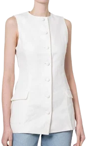 Faithfull The Brand Jane White Button Down Linen Vest