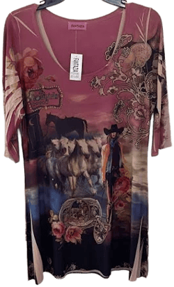 Fantazia Tops | Women's Multicolor Graphic Tunic Top | Color: Black/Pink | Size: Xlm | Christines's Closet