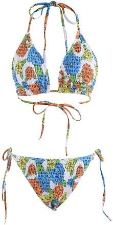 Colorful Flower Shirring Bikini Set