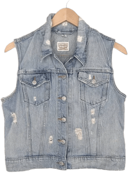 Levis Women's Large Cotton Distresssed Trucker Sleeveless Denim Vest