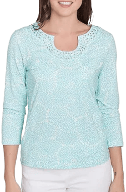 Hearts of Palm Women's 3/4 Sleeve Horseshoe Collar Top