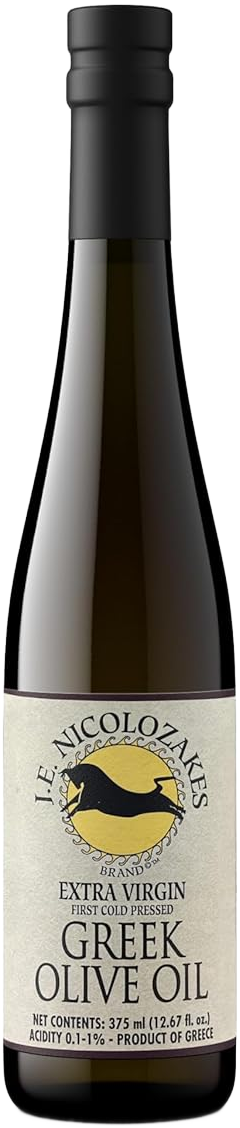 J.E. Nicolozakes Greek Extra Virgin Olive Oil, Imported from Crete, Healthy Cooking Essential, Glass Bottle, 375 ml