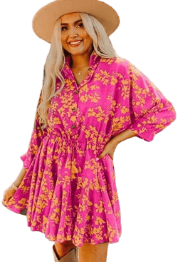 Women's Floral Print Flowy Short Dress with Drawstring