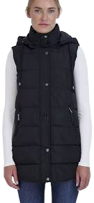 Sebby Collection Women's Long Puffer Vest with Detachable Hood
